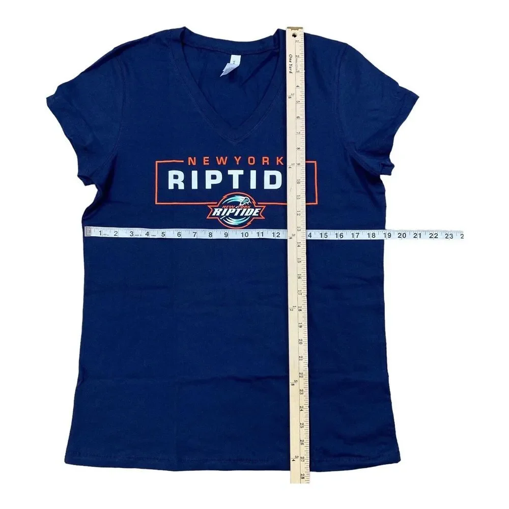 New‎ York Riptide Lacrosse V-Neck T-Shirt Women's XL Primary Logo Navy Tee NWT